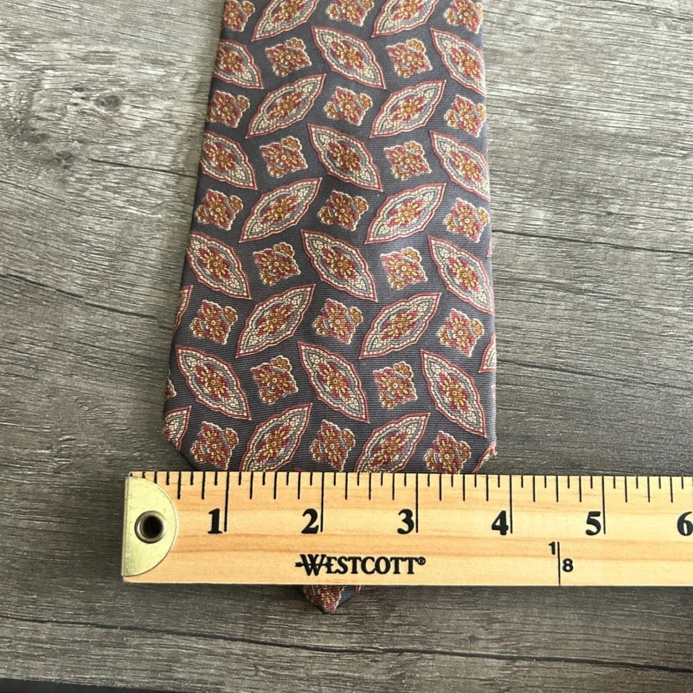 Liberty of London Mens Dark Academia Vintage‎ Necktie OS Grey Medallion Silk